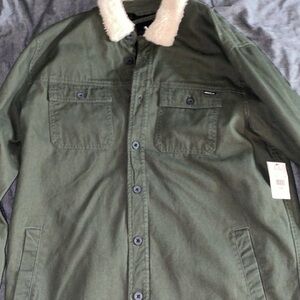 RVCA Olive Green Field Jacket with Cream Sherpa Collar